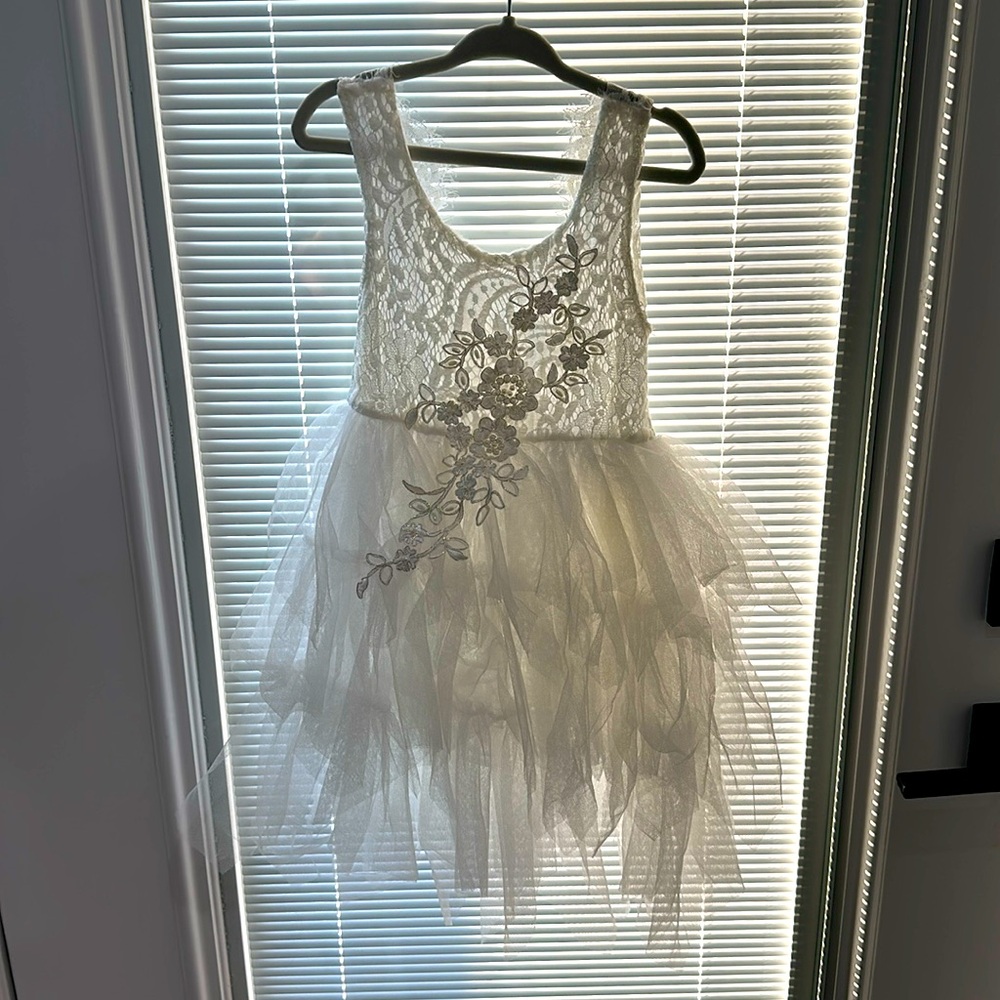 2 Bunnies Girl Peony Lace Back A-Line Tiered Tutu Tulle Party‎ Flower Girl Dress